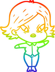 rainbow gradient line drawing of a cartoon stressed woman