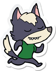 sticker of a friendly cartoon wolf