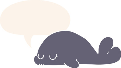 cute cartoon seal with speech bubble in retro style