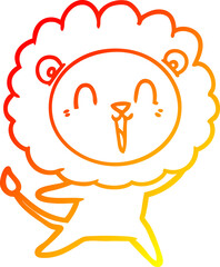 warm gradient line drawing of a laughing lion cartoon