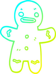 cold gradient line drawing of a cartoon gingerbread man