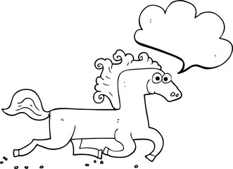 freehand drawn speech bubble cartoon running horse