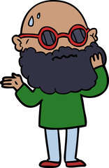 cartoon worried man with beard and sunglasses