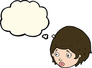 cartoon girl with concerned expression with thought bubble