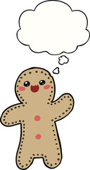 cartoon gingerbread man with thought bubble