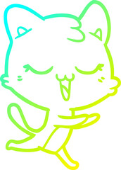 cold gradient line drawing of a happy cartoon cat