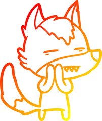 warm gradient line drawing of a cartoon wolf showing teeth