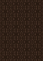 Hand-drawn unique abstract symmetrical seamless ornament. Light semi transparent brown on a dark brown background. Paper texture. Digital artwork, A4. (pattern: p10-3f)