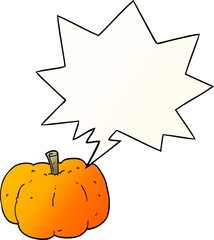 cartoon pumpkin with speech bubble in smooth gradient style