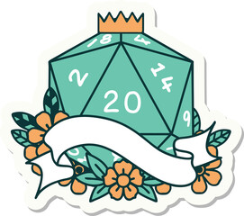 sticker of a natural twenty D20 dice roll