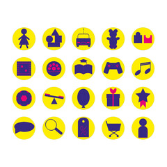 Clipart Toy Category Icons.
A collection of toy icons featuring a wide selection of playful images for sale. Ideal for websites, design and creative projects