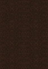 Hand-drawn unique abstract symmetrical seamless ornament. Light semi transparent brown on a dark brown background. Paper texture. Digital artwork, A4. (pattern: p11-1e)