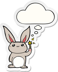 cute cartoon rabbit with thought bubble as a printed sticker