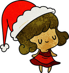 hand drawn christmas textured cartoon of kawaii girl