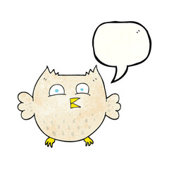 freehand speech bubble textured cartoon happy owl