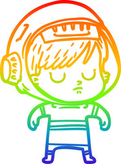 rainbow gradient line drawing of a cartoon astronaut woman