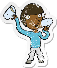 retro distressed sticker of a cartoon man drinking beer