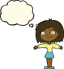 cartoon happy girl with thought bubble