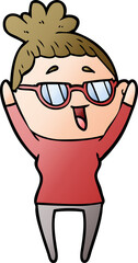 cartoon happy woman wearing spectacles