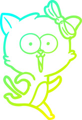 cold gradient line drawing of a cartoon cat