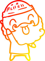warm gradient line drawing of a man with beard sticking out tongue