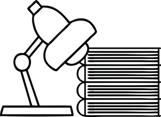 line drawing cartoon of a study books and lamp
