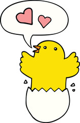 cute hatching chick cartoon with speech bubble