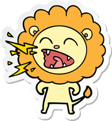 sticker of a cartoon roaring lion