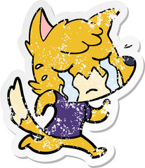 distressed sticker of a crying fox cartoon