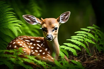 Deurstickers roe deer kid in the forest © Fahad