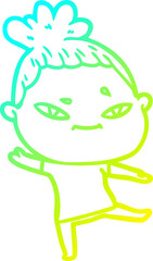 cold gradient line drawing of a cartoon woman