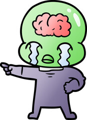 cartoon big brain alien crying and pointing
