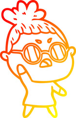 warm gradient line drawing of a cartoon annoyed woman