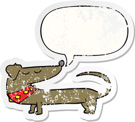 cartoon dog with speech bubble distressed distressed old sticker
