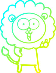 cold gradient line drawing of a happy cartoon lion