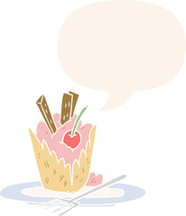 cartoon tasty dessert with speech bubble in retro style