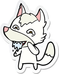 sticker of a cartoon hungry wolf