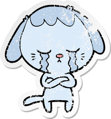 distressed sticker of a cute puppy crying cartoon