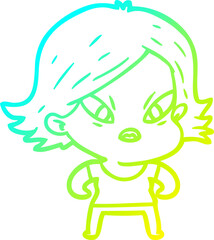 cold gradient line drawing of a cartoon stressed woman