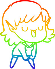 rainbow gradient line drawing of a cartoon elf girl