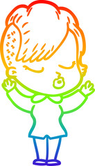 rainbow gradient line drawing of a cartoon pretty hipster girl