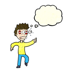 cartoon man with popping out eyes with thought bubble