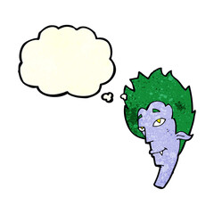 cartoon vampire head with thought bubble