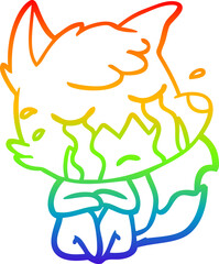rainbow gradient line drawing of a crying fox cartoon