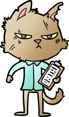 tough cartoon cat with clipboard