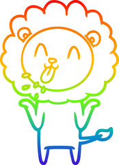 rainbow gradient line drawing of a happy cartoon lion