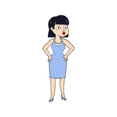 freehand drawn cartoon woman with hands on hips