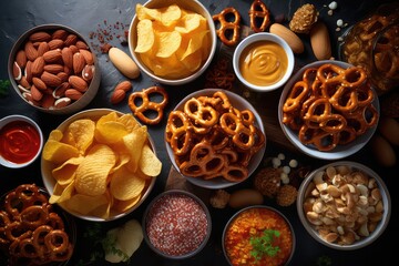 various types of unhealthy snacks - obrazy, fototapety, plakaty