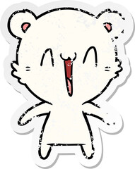 distressed sticker of a happy polar bear cartoon