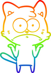 rainbow gradient line drawing of a cartoon nervous cat